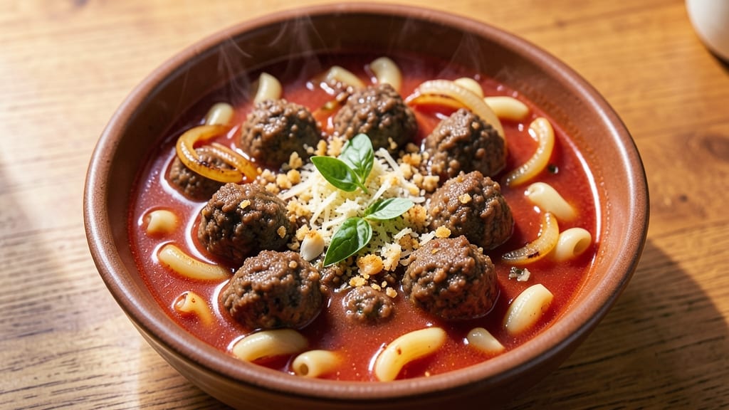Beef and Tomato Macaroni Soup Recipe: Hearty One-Pot Comfort With Meatball Magic