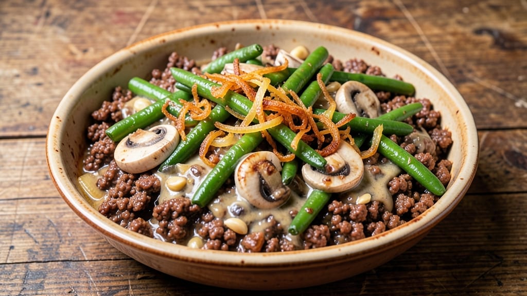 Beef and Green Bean Casserole Recipe: Crispy Top, Creamy Mushroom Magic