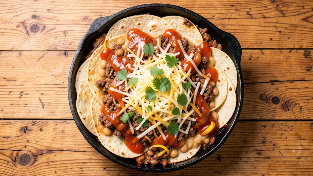 Beef and Bean Enchilada Casserole Recipe: Cheesy Tortilla Layers with Spiced Beans