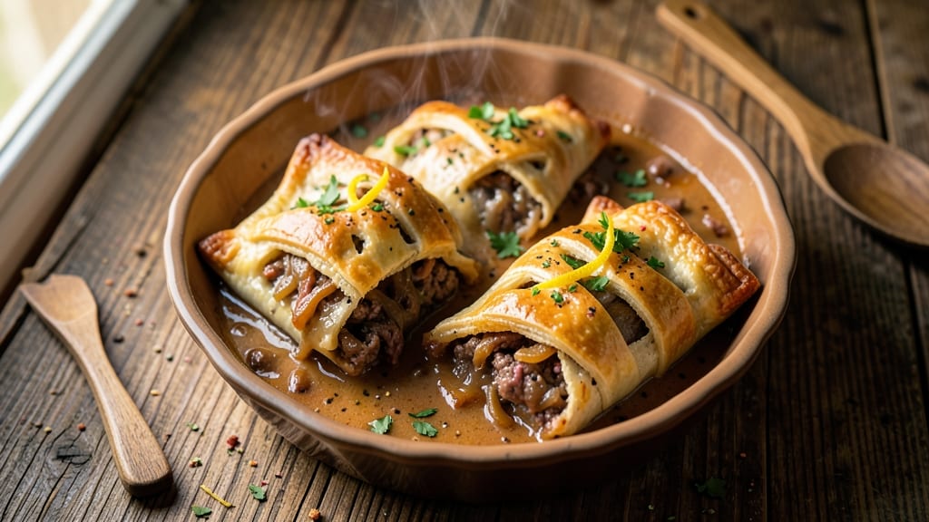 Baked Beef Pies Recipe: Golden Crusts Hide Savory Meat and Onion Layers