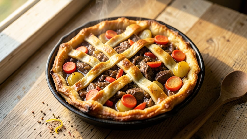 Beef and Vegetable Pie Recipe: Flaky Crust Encases Hearty Meat and Root Filling