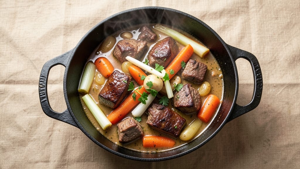 Beef and Lamb Stew Recipe: Deep-Red Wine Braise With Caramelized Roots