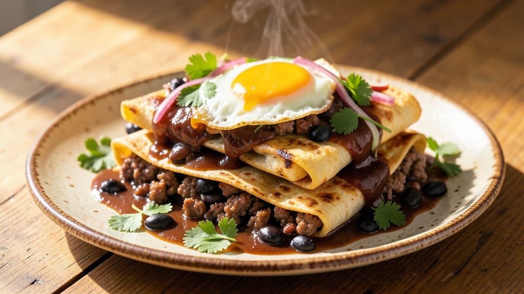 Beef and Black Bean Enchilada Recipe: Smoky Tortilla Layers With Melty Cheese Rivers