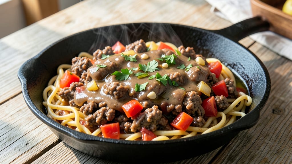 Amish Ground Beef And Noodles Recipe: Savory Homestyle Simmer With Tender Beef Bites