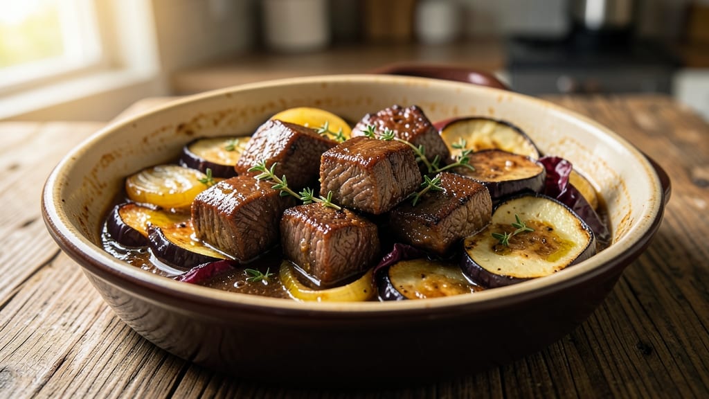 Beef Aubergine Recipe: Silky Eggplant Braising With Herbed Beef Chunks