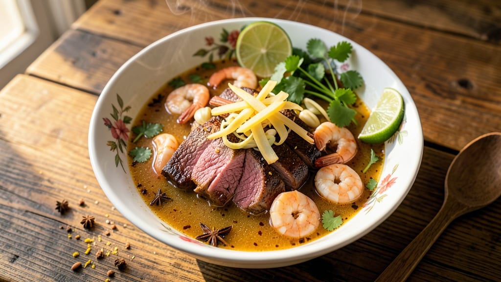 Beef and Shrimp Pho Recipe: Fragrant Ginger-Lime Broth With Silky Rice Noodles