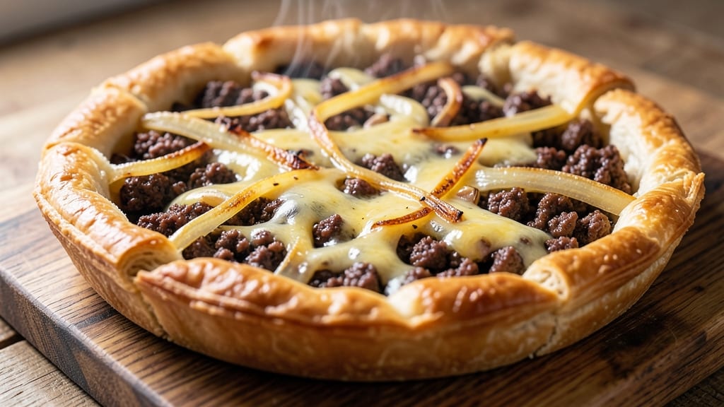 Beef and Cheddar Pie Recipe: Flaky Crust Holds Savory Meat and Cheese Layers