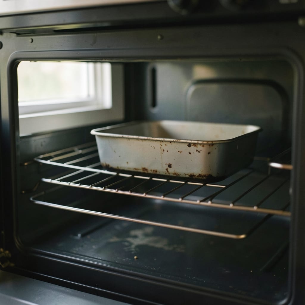 An ordinary home oven with one tin in it