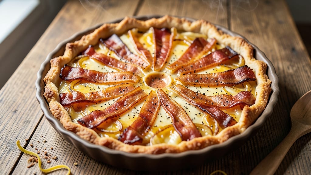 Beef Bacon and Cheese Pie Recipe: Flaky Crust with Melty Three-Cheese Filling