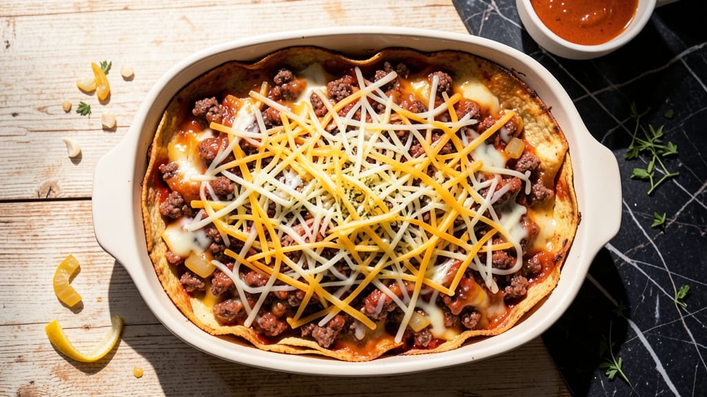 Beef and Cheese Enchilada Casserole Recipe: Layered Crunch and Melty Cheese Magic