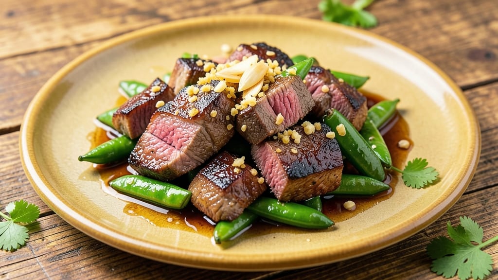 Beef and Snap Peas Recipe: Velvety Beef with Snap Peas in Garlic-Ginger Broth