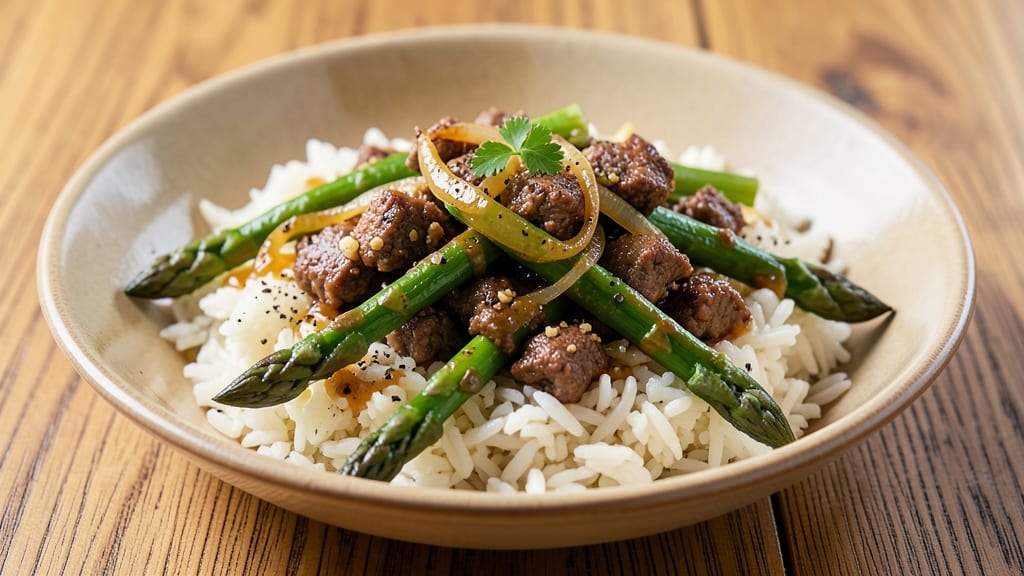 Asparagus Ground Beef Rice Recipe: One-Pan Umami-Packed Dinner
