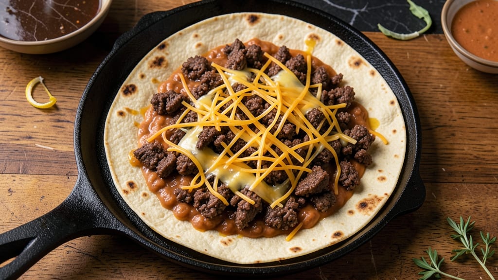 Beef and Refried Bean Quesadillas Recipe: Crispy Tortilla Layers with Melty Cheese Rivers