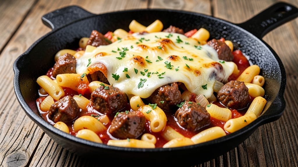Beef and Macaroni Skillet Recipe: One-Pan Cheesy Crunch and Melty Magic