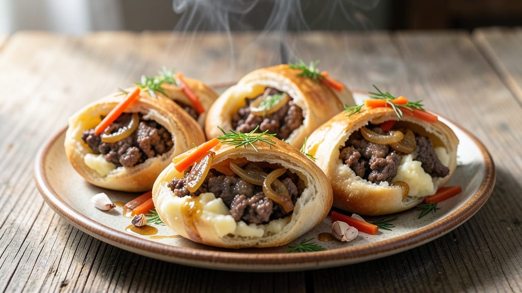 Beef and Potato Piroshki Recipe: Flaky Dough Wrapped Around Savory Filling